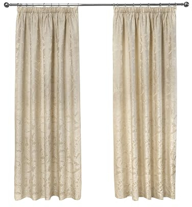Emma Barclay Duchess Pencil Pleat Curtains - Lined Woven Damask Tape Top Curtains for Bedroom & Living Room - Softens Daylight & Adds Privacy (Cream, W 46 x L 54 (2 Panels))