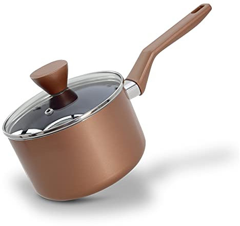 NutriChef (PRTNCCWA13BRSPL2) COPPER SAUCEPAN POT WITH LID (2 QT), 1, Standard