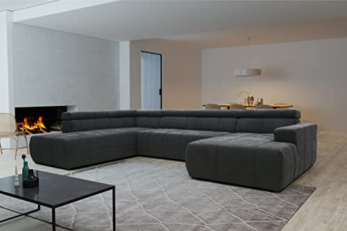 DOMO. collection Sofa Brandon, Wohnlandschaft mit Rückenfunktion und Sitztiefenverstellung in U-Form, Polstergarnitur 359 x 228 x 80 cm (BxTxH), grau