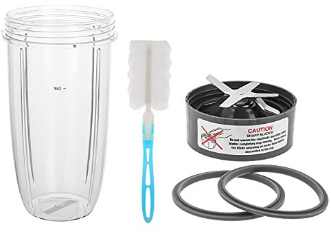 5Pcs Replacement for NutriBullet Blender Cup and Blade, 32oz Cup and Extractor Blade with 2 Rubber Gaskets and Cleaning Brush, Compatible with Nutribullet 600W/900W High-Speed Blender/Mixer System
