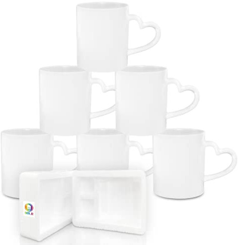 MR.R Set di 6 tazze da caffè in porcellana bianca per sublimazione lavabili in lavastoviglie Tazza da caffè in ceramica classica da 11 once con manico a forma di cuore