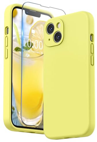 SURPHY Hülle Kompatibel mit iPhone 13 Hülle Silikon mit Displayschutzfolie, Handyhülle iPhone 13 Case Silikon Kameraschutz, iPhone 13 Hülle Schutzhülle Schutzschale 6,1 Zoll 2021, Gelb