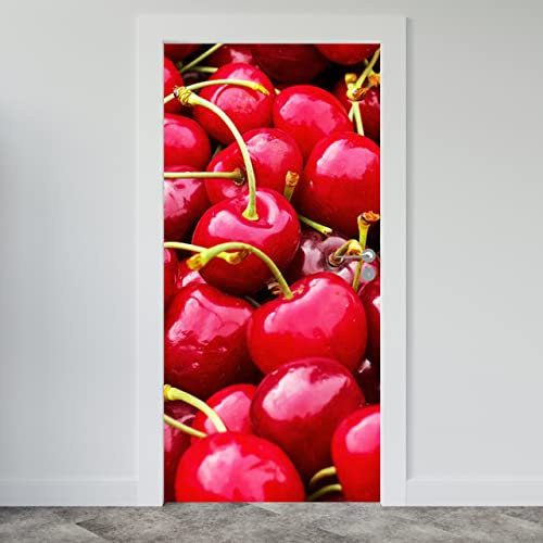 Estika Türtapete selbstklebend - Kirschen - 95x205 cm - Einem Bogen Türposter, Obst Türaufkleber, Aufkleber PVC Folie, Klebefolie für türen, Tür tattoo, Modern decoration