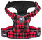 PoyPet Keine Pull Hundegeschirr Front Reflektierende Pet Weste für Hunde mit Einfache Kontrolle Griff und Rückseite perfekt für den täglichen Training, Walken, Running(Kariertes Rot,S)