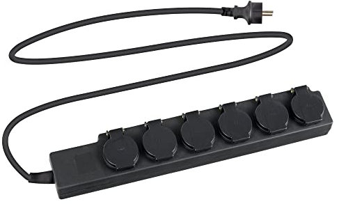 Stagecaptain PSO-6 BK 6-fach Outdoor-Steckdosenleiste - 230 V / 16 A - Fremdkörper- und spritzwassergeschützt nach Schutzklasse IP44 - Ideal für Garten und Heimwerker - Mit Deckeln