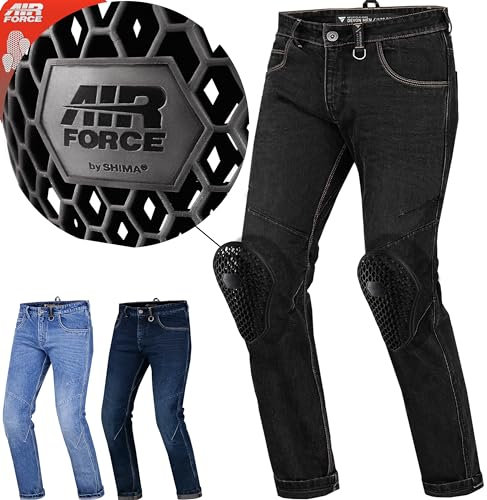 SHIMA DEVON Motorradjeans - Belüftete Elastische Slim Fit Biker Motorradhose mit FiberQL-Verstärkungen, CE Knie- und Hüftprotektoren (Herren, Schwarz, 36)