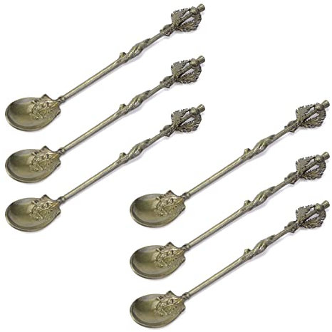 MY MIRONEY Mini cucharas de café talladas vintage, cuchara de té de aleación de zinc, cucharas de postre, cucharas decorativas para revolver, azúcar, helado, bronce antiguo, paquete de 6