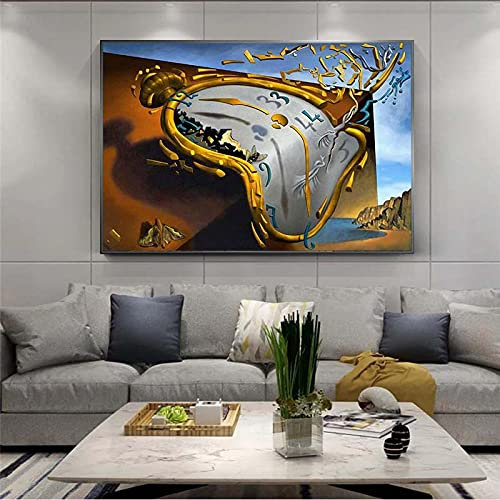 XIANGPEIFBH Die Beständigkeit der Erinnerung Leinwand Gemälde von Salvador Dali Berühmte Wandkunst Poster Druckt Wandbilder für Wohnkultur 30x55cm (12''x22'') Innenrahmen
