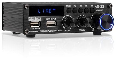 Amplificatore Stereo Hifi 600W, Amplificatore Stereo Hifi BT Radio Portatile per Auto o Casa, RMS 30W X 2 con Telecomando ed Mini Display 2CH LCD, 12 V / 220 V