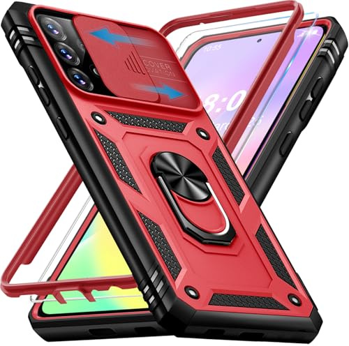 Giyer Handyhülle für Samsung Galaxy A53 5G Hülle mit Schutzfolie, Galaxy A53 5G Schutzhülle mit Kameraschutz 360° Drehbarer Metall Ring Ständer Stoßfest Bumper A53 5G 6.5 Case Cover (Rot)
