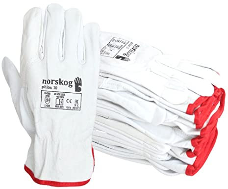 norskog PHLOX - Schutzhandschuhe 12 Paar Elastische Band Kanadischer Handschuhe aus Rindsleder Arbeitshandschuhe für Fahrer & Montage ISO, CE PSA CAT II, EN 420, EN 388 (12,8)