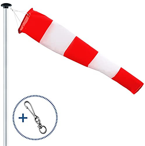 FLAGLY Manga de Viento para Exteriores, indicador de la dirección del Viento en Rojo-Blanco 180x30x15cm Incl. suspensión y rótula, Resistente a la Intemperie, indicador de Viento…
