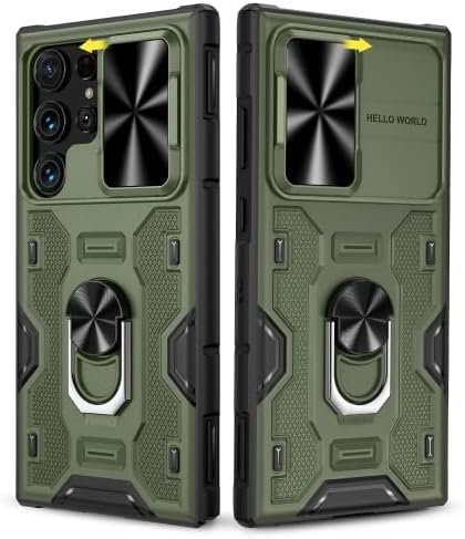 Doeshine für Samsung Galaxy S23 Ultra Hülle mit Kameraschutz & Magnetische Ring Ständer, Stoßfeste Outdoor Handyhülle, Robust Fallschutz Schutzhülle, Militär Bumper Panzerhülle Case Cover (Grün)