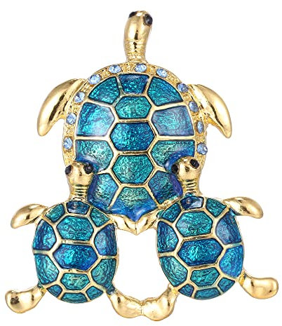 Equirider Trois Tortues Bleues Broche en Strass pour Femmes épingles en émail Badge Tortue Corsage Bijoux