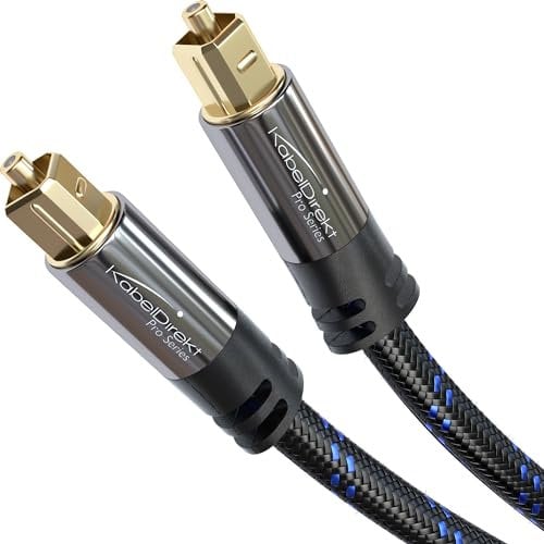 KabelDirekt – Cable TOSLINK, óptico audio digital con 0% de pérdida de señal – 10m – Cable fibra óptica (S/PDIF, sistema estéreo/barra de sonido, XBO/PS4, trenzado nylon)