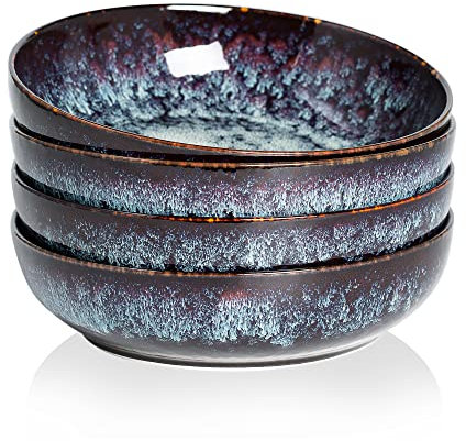 KYBSCZ 30oz Pasta Bowl Set - 8 Dinner Salad Bowls - Microwave Safe - Large Ceramic Set of 4