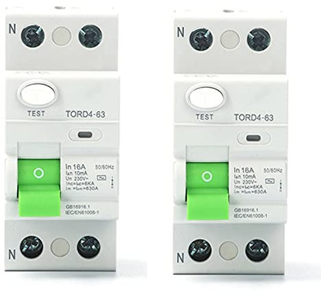 IGUATU 2X AC 2P 6KA RCCB RCD 230V Disyuntor de Corriente Residual Disyuntor Diferencial Interruptor de Seguridad TORD4-63, 2P 16A 10MA