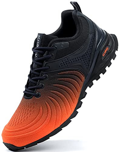 Kricely Traillaufschuhe Herren Laufschuhe Straßenlaufschuhe Sneaker Leicht Wanderschuhe Fitnessschuhe Trekkingschuhe(Orange 45)