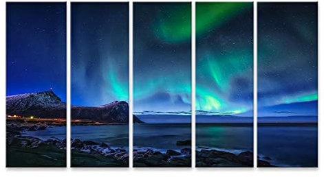 islandburner Bild auf Leinwand Aurora Borealis Nachthimmel Nordnorwegen Natur Leinwandbild Wandbild Prime Bilder für Wohnzimmer etc.