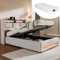 KUAKE Polsterbett 90x200 cm mit Matratze, Einzelbett mit Stauraum und Lattenrost, LED Kopfteil mit USB Ladefunktion, Stauraumbett Funktionsbetten Rückenlehne Bettgestell, Leinen