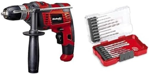 Einhell Schlagbohrmaschine TC-ID 550 E (550 W, Drehzahlregelelektronik, Drehzahlvorwahl, Rechts-/Linkslauf, Metall-Tiefenanschlag, Zusatzhandgriff, inkl. 16-tlg. Bohrer-Set)