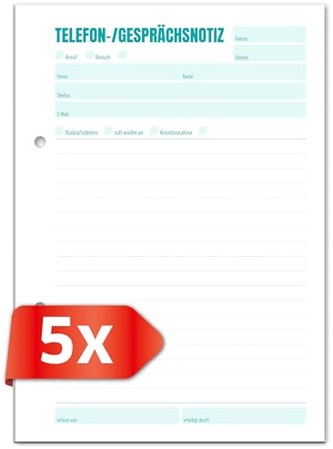 Primus Print Telefon- und Gesprächsnotizblock, A5 A6, 50 Blatt, Telefonblock, Rückrufbitte, Telefonnotiz, Gesprächsnotizen (5er Set, A5)