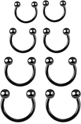 Medinah Nasenpiercing Hufeisen Septum Piercing Lippenpiercing Nase Lippe Ohrring Piercing Chirurgenstahl Set - 8 Stück (Durchmesser 6-12mm, Stabstärke 1,2mm) (Schwarz)