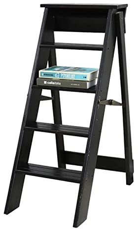 Scalette Scalette a 5 Gradini Scaletta Pieghevole Portatile in Legno Massello per Uso Domestico Scaletta Multiuso Libreria Scaffale Scaffale Sgabello Pieghevole, Nero