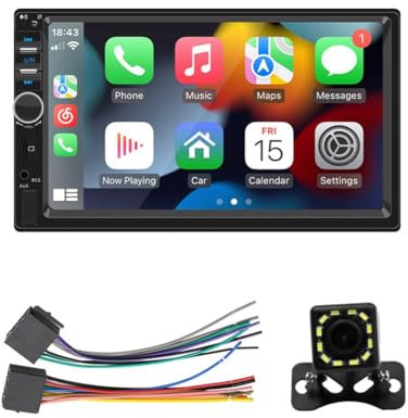 Yuattory EstéReo para AutomóVil CarPlay de Doble DIN de 7 Pulgadas con CarPlay Android Auto, Radio para AutomóVil con Mirror Link Bluetooth FM CáMara de Marcha AtráS