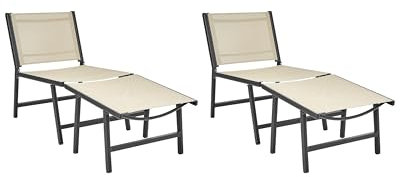 Beliani Gartenstuhl 2er Set Aluminium schwarz/beige mit Rückenlehne Hocker Bespannung Marceddi
