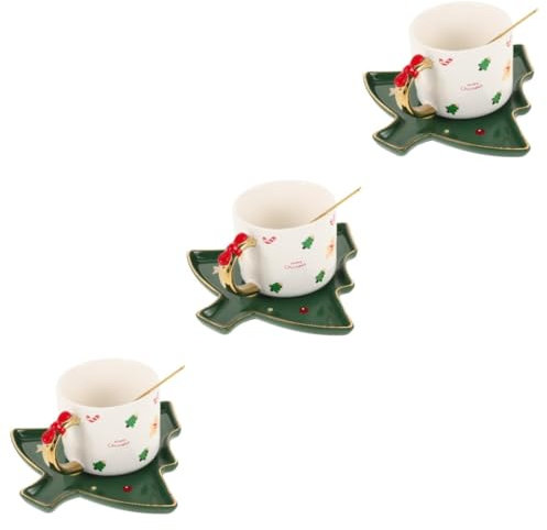 MAGICLULU 3 Set Tazza D'acqua Tazza Dell'albero Di Natale Tazza D'acqua Di Natale Tazza a Forma Di Albero Di Natale Tazza Di Tazza D'acqua in Porcellana Tazze Da Latte Ceramica