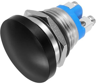 sourcing map 1 Stück 5 A 250 V AC 16 mm 5/8 Zoll Momentaner Pilzkopf-Druckknopfschalter schwarz 1NO wasserdicht IP65 SPST Installation gewölbter runder 2-Schrauben-Fußschalter