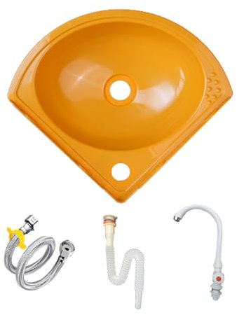 TYTFTDLD Évier de salle de bain festonné, lavabo en plastique, évier mural d'angle suspendu, disponible à l'intérieur et à l'extérieur, lavabo de salle de bain[Jaune]