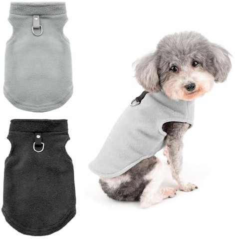 Hundepullover Kleine Hunde, 2Packungen Hundejacke Winter Hundemantel Für Kleine Hunde, Hundemantel Fleece mit D-Ringen Hundejacke Winter Für Innen- und Außenkleidung (Schwarz, grau) (XL)