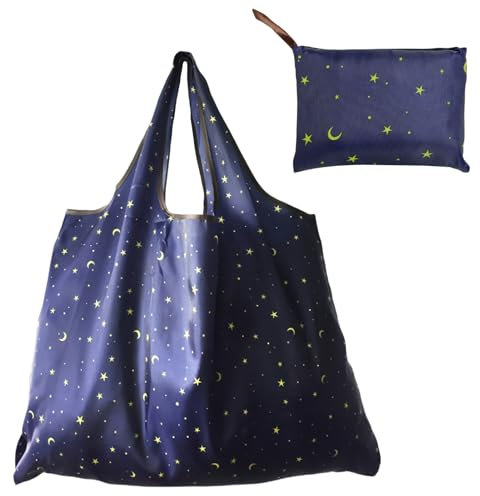 Mewflew große faltbare, stilvolle Einkaufstasche aus Nylon, tragbar und wiederverwendbar (52 cm x 66 cm) (Star)