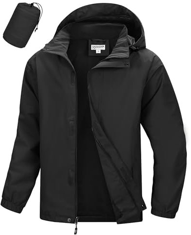 33,000ft Wasserdichte Regenjacke für Herren Atmungsaktiv Fahrrad Jacke Leichte Outdoorjacke Windjacke Regenmantel mit Kapuze Schwarz M
