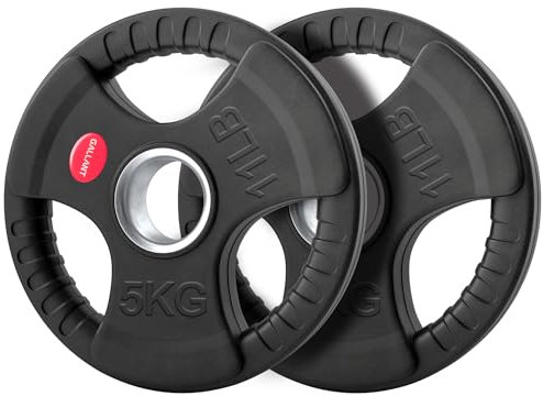 Gallant 5kg Weights Plate Pair, 2 Inch Olympic Weight Plates, Rubber Coated Cast Iron with Tri Grip for Olympic Barbell Weights, (5kg weight plate x 2) Home Gym Strength Training