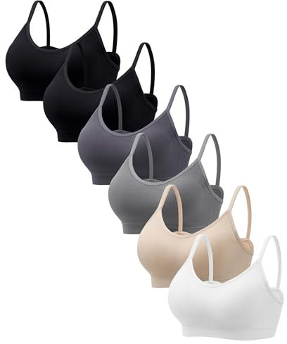 HBselect 6er Pack Gepolsterte BHS ohne Bügel Damen Rückenfrei Nahtlose Bralettes Bügelloser T-Shirt BHS Sports Bra Yoga Bustier für Frauen Mädchen XXL D