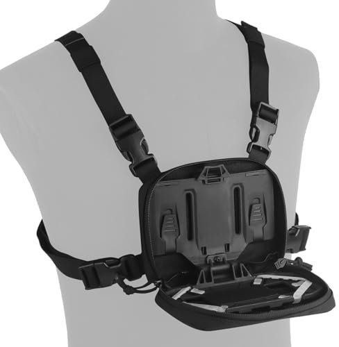 WQZXM Gilet Tactique Randonnée, Pêche Et Cyclisme, avec Téléphone Portable, Sacoche Poitrine Tactique, Étui À Cartes, Panneau D'administration, Porte-Engin D'airsoft(Black)