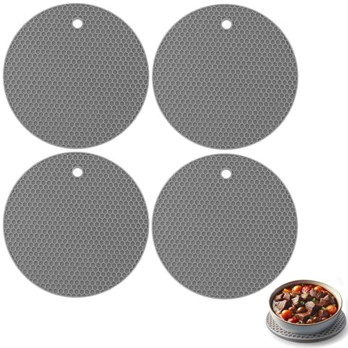 Lot de 4 tapis résistants à la chaleur - Dessous de plat en silicone antidérapant pour plans de travail - Idéal pour four, poêle, dîner, fête, cuisine - Durable et flexible - Rond - Nid d'abeille