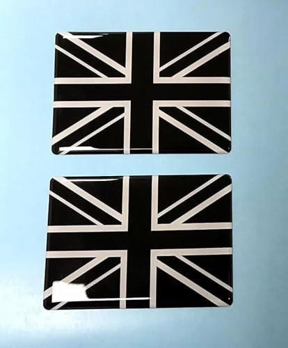 2 adesivi con bandiera del Regno Unito, 70 mm, colore: bianco e nero, in gel lucido
