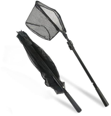 Kescher Angeln gummiert mit Teleskopstangengriff - Faltbares Angel Kescher Fischernetz für Kajak, Salmon, Catfish, Bass, Trout, 210cm