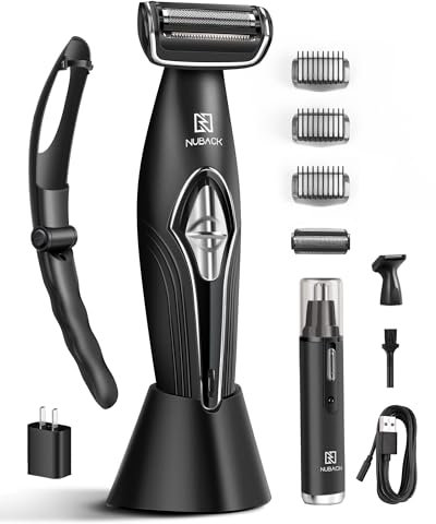 NUBACK Electric Back Shavers for Men Long Handle, Wet Or Dry Back Razor for Man with Detachable Handle, Trimmer for Men with Back Attachment, Body Groomer Kit with Nose Hair Trimmer
