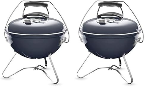 Weber Smokey Joe Premium Holzkohlegrill, Ø 37cm Grillfläche, portabeler BBQ Grill mit praktischem Tragebügel, porzellanemaillierten Deckel & Kessel - Slate Blue (1126804) (Packung mit 2)