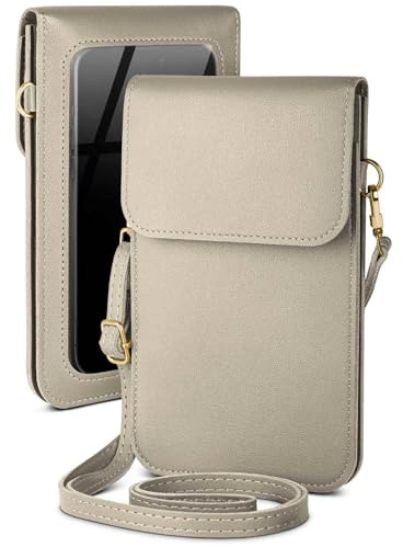 moex Handytasche zum Umhängen für Nothing Phone (3a) Pro kleine Handtasche mit Handyfach und Sichtfenster, 2 extra Fächer Mini PU Leder Handy Umhängetasche Damen CitySling, Grau