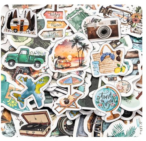 100Stück Reise Scrapbooking Aufkleber Kreative Reiseaufkleber DIY Dekorativ | Enthält Wald Bus Segelboot Vorortlandschaft und weitere Motive Geeignet für Gepäck Aufbewahrungsboxen Wasserbecher Journaling
