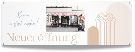 Banner selbst gestalten I Beige-Bögen I Fahne für Werbung personalisiert (50cm x 150cm groß) I Flagge mit Wunschtexten und Bildern selber gestalten