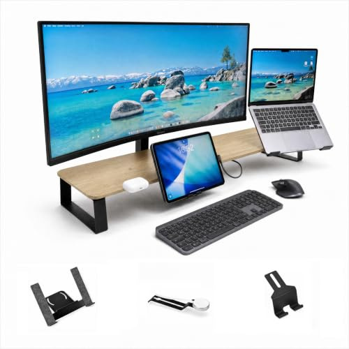 Monitorständer Desk Shelf 100 cm Eiche | Monitorerhöhung Holz mit modularem Schienensystem | Schreibtisch-Organizer für kompakte Setups