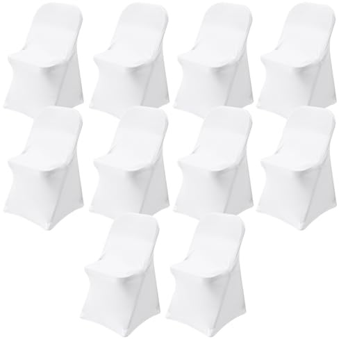 Bqkroa 10 Stück Universell Stuhlhussen: Weiße Stuhlhussen, Weiße Elegante Stuhl, Abnehmbarer Atmungsaktives, Waschbarer Elastisch Stuhlhusen, Elegante Stuhlhusen, für Hochzeit, Bankett,Veranstaltung