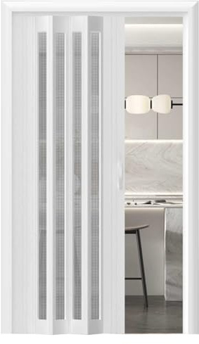 Divisorio interno, Porta scorrevole pieghevole a fisarmonica in PVC con finestra in acrilico di varie dimensioni(54x80in (137x203cm))